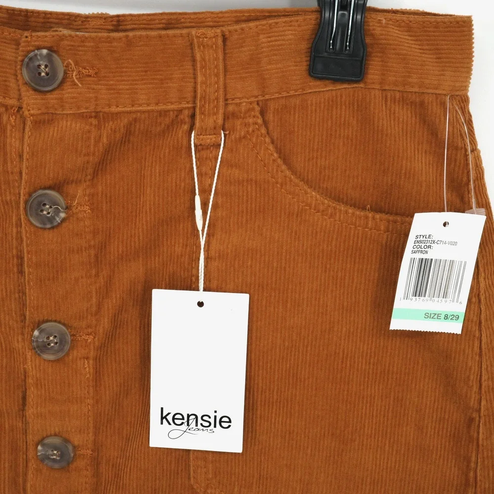 Kensie Skirt Womens 8 Waist 29 Rust Brown Corduroy Button Front Pockets New